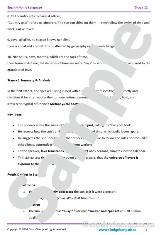 Grade 12 IEB English Home Language: Poetry - The Poet and Sun Rising