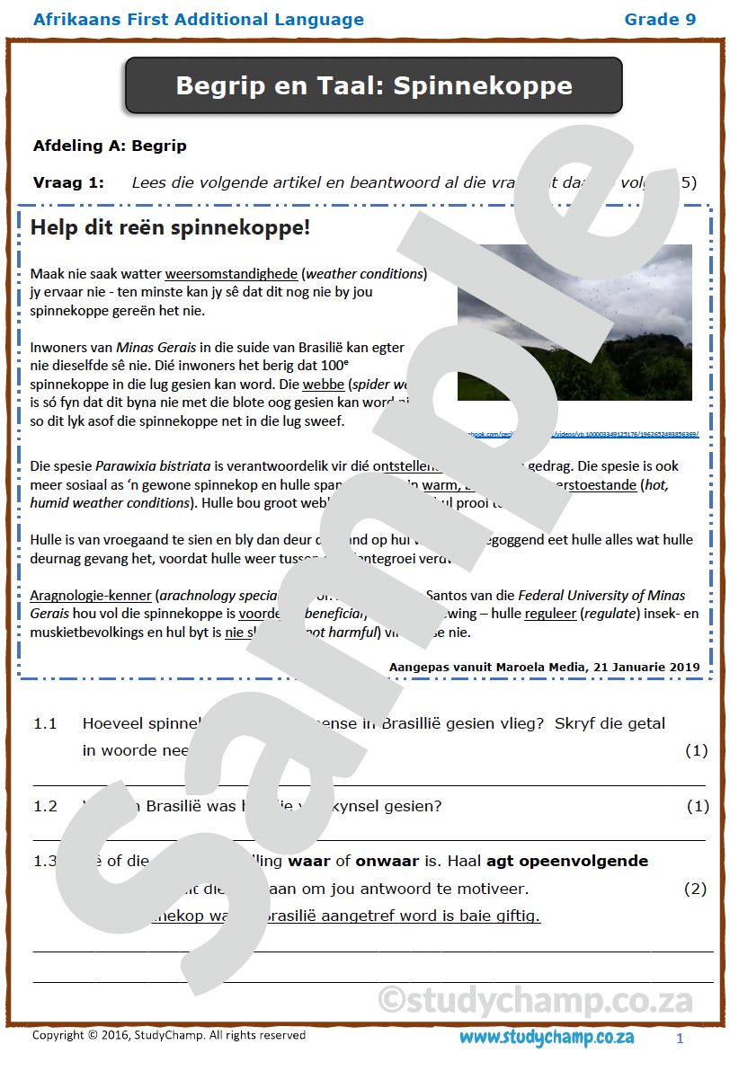 Grade 9 Afrikaans First Additional Language Bundle