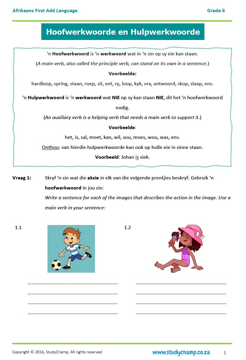Grade 6 Afrikaans: Woordsoort - Werkwoorde