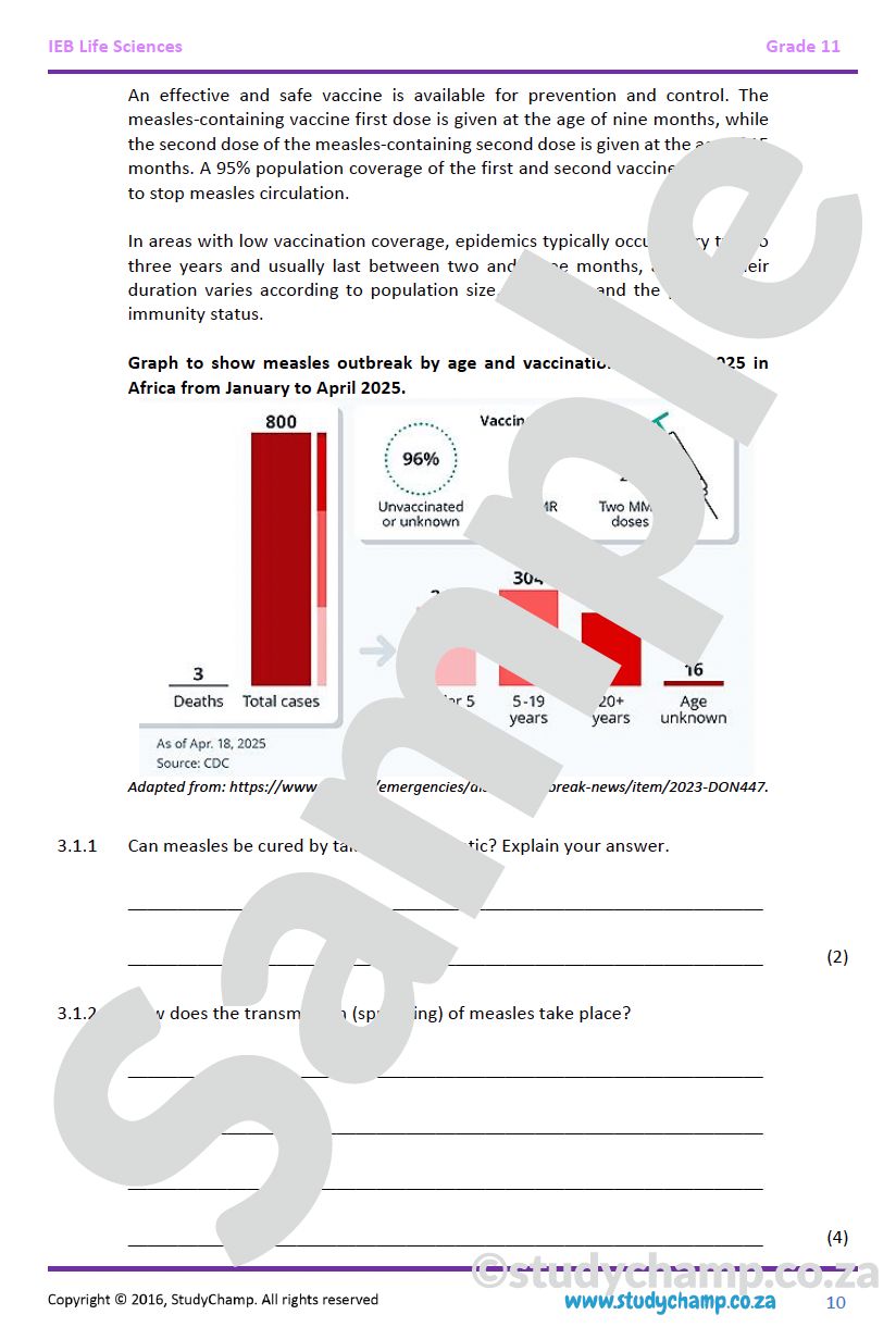 Grade 11 Life Sciences Test (IEB): Viruses, protists, bacteria and fungi