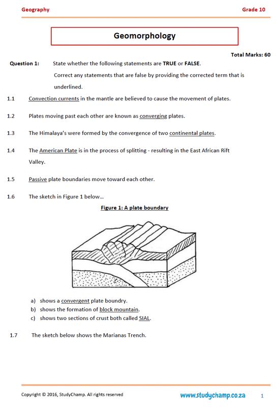 Grade 10 Geography Test: Geomorphology