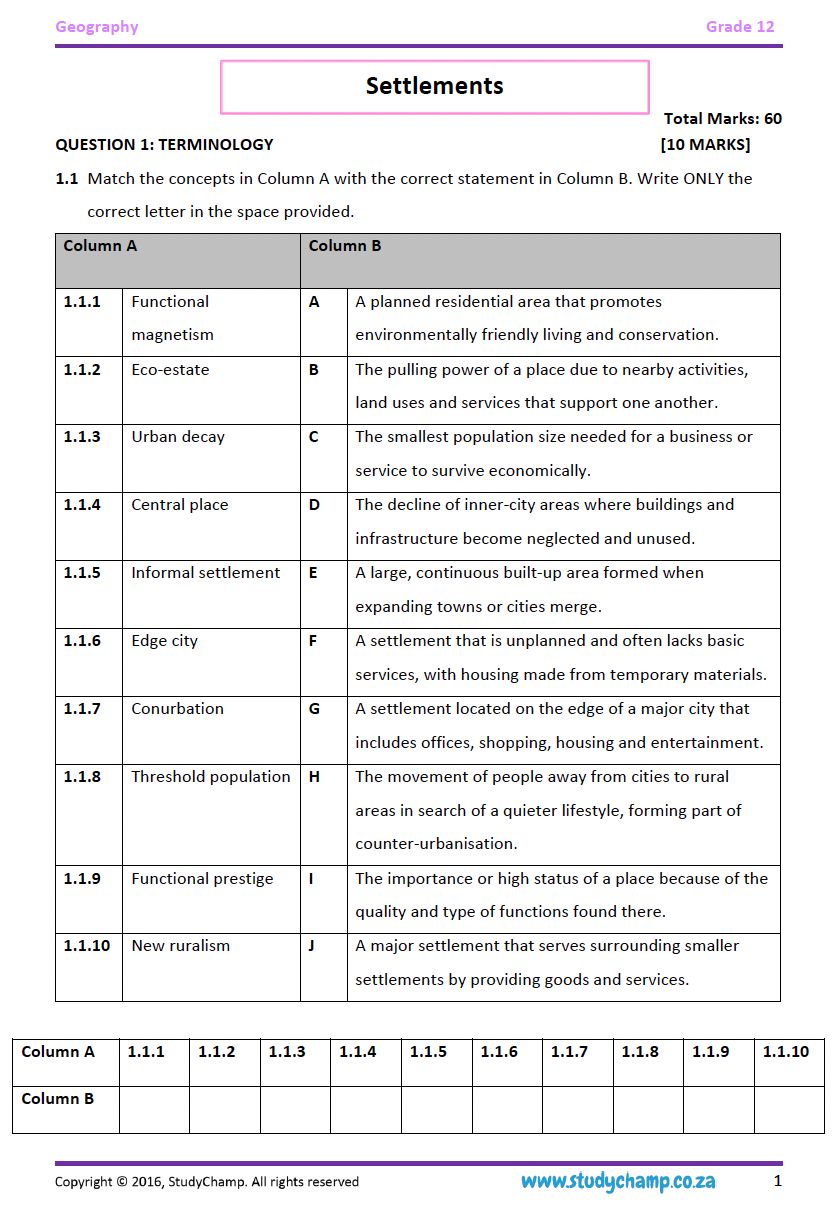 Grade 12 Geography IEB Test: Climate