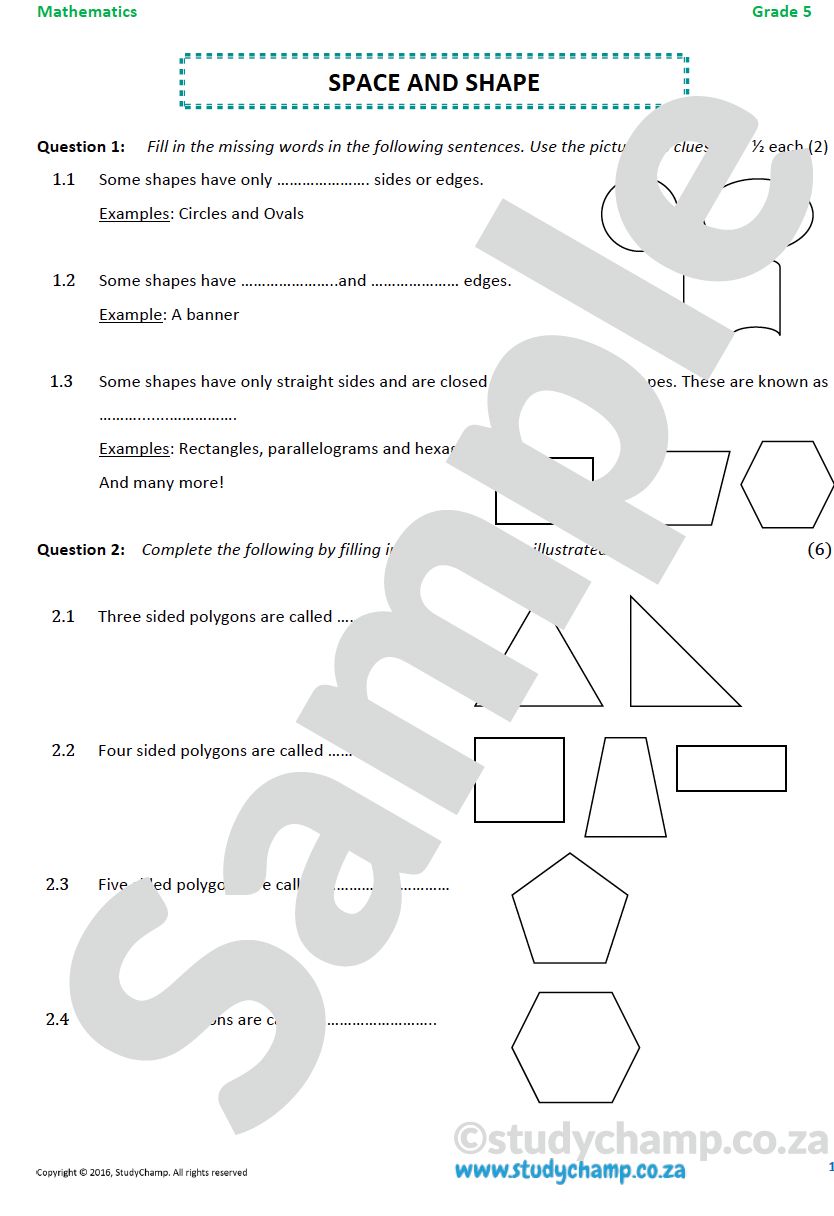Grade 5 Mathematics Worksheet: Geometry - Shape and Space
