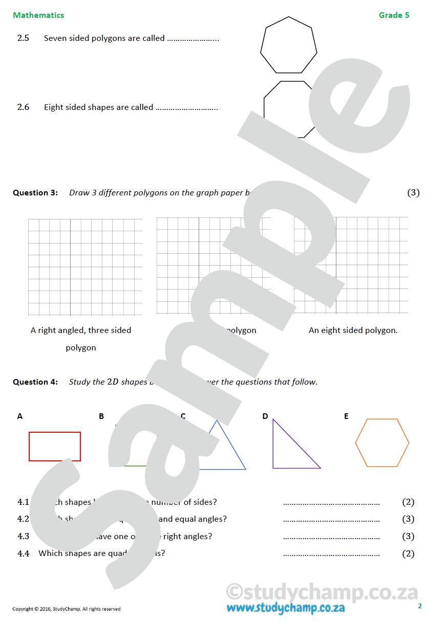 Grade 5 Mathematics Worksheet: Geometry - Shape and Space