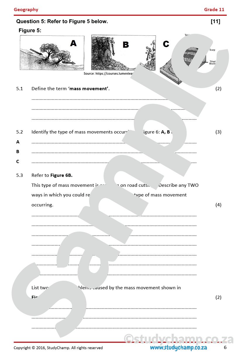Grade 11 Geography IEB Test: Landforms
