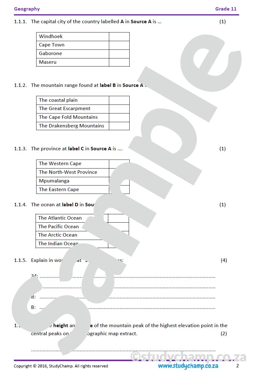 Grade 11 Geography IEB Test: Mapwork and Climate