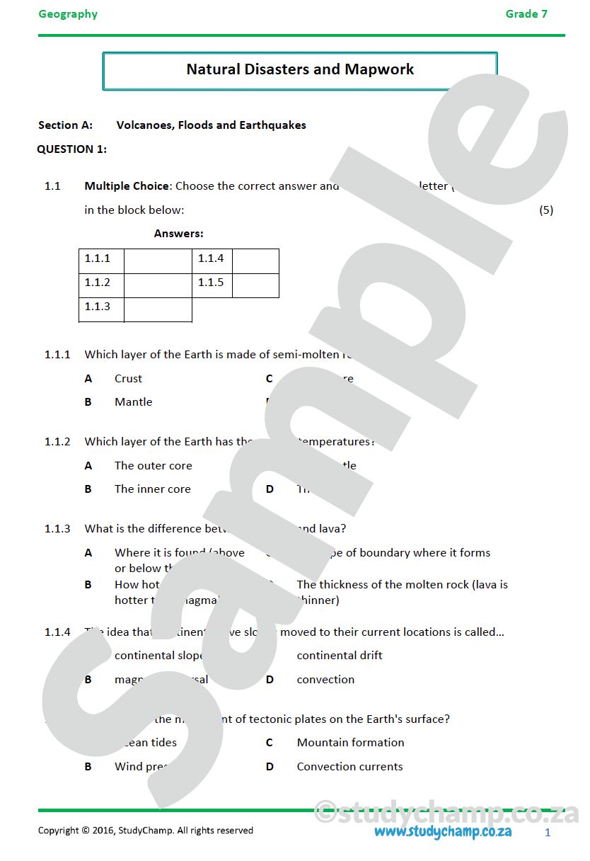 Grade 7 Geography Mid-year Exam Revision 3: Natural disasters and Map skills