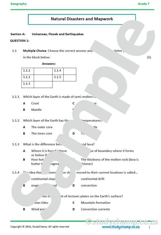 Grade 7 Geography Mid-year Exam Revision 3: Natural disasters and Map skills