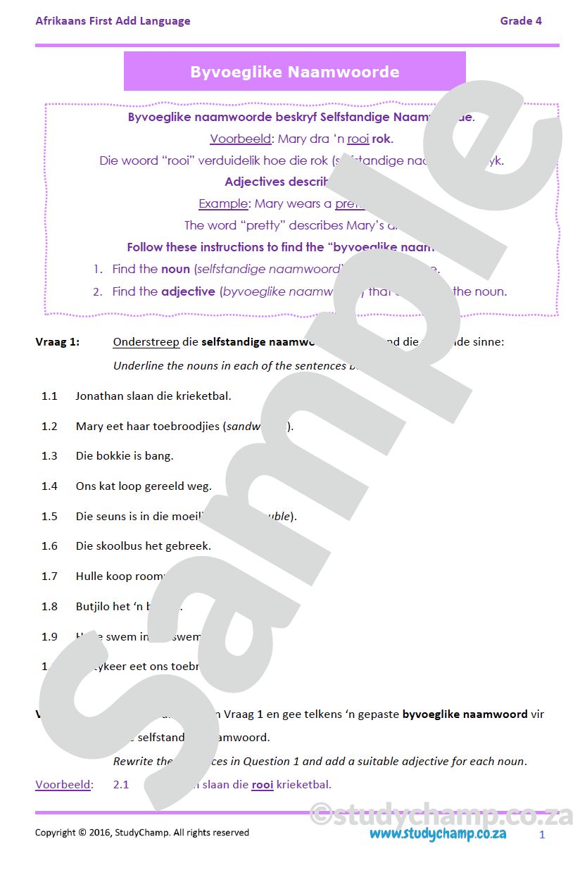 Grade 4 Afrikaans: Byvoeglike Naamwoorde