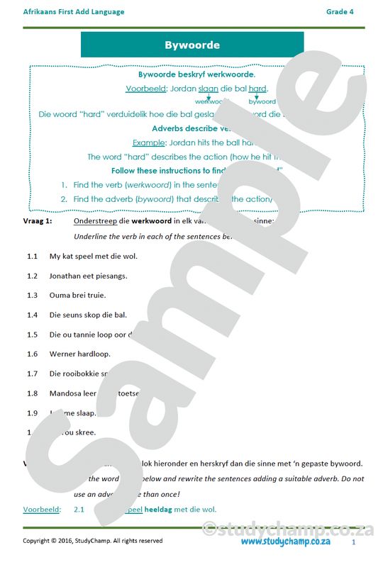 Grade 4 Afrikaans: Bywoorde