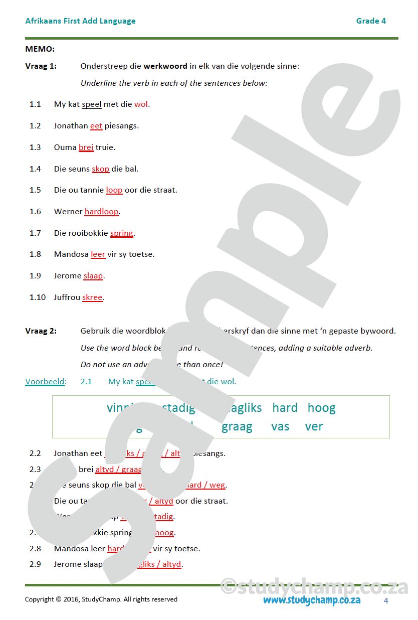 Grade 4 Afrikaans: Bywoorde