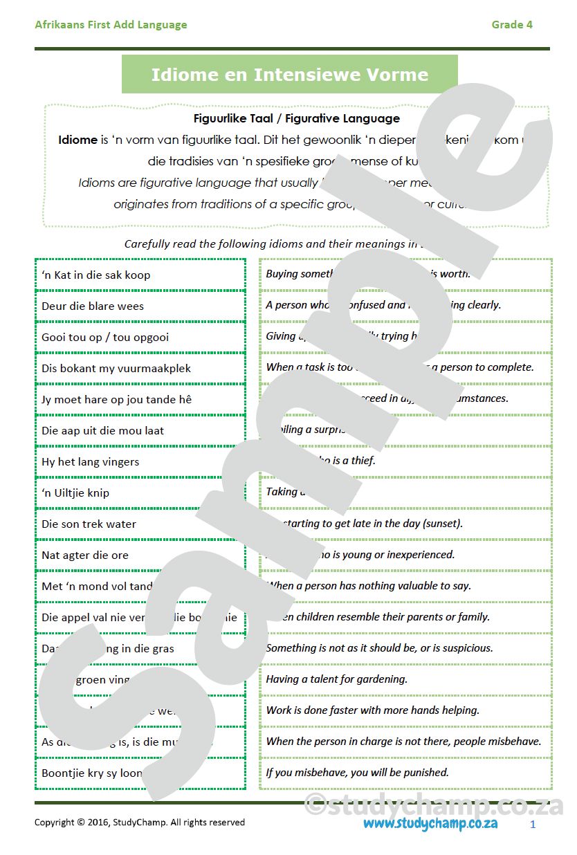 Grade 4 Afrikaans: Intensiewe forme en Idiome