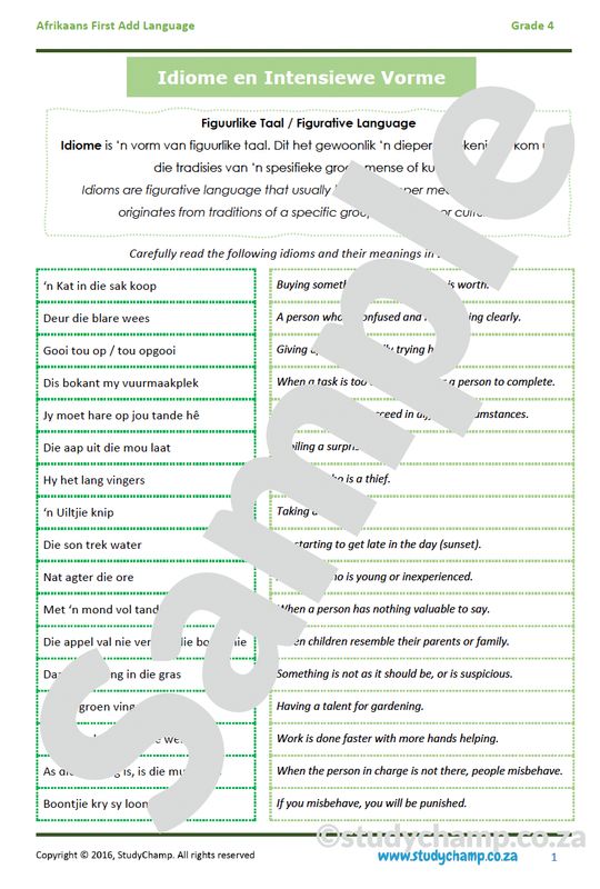Grade 4 Afrikaans: Intensiewe forme en Idiome
