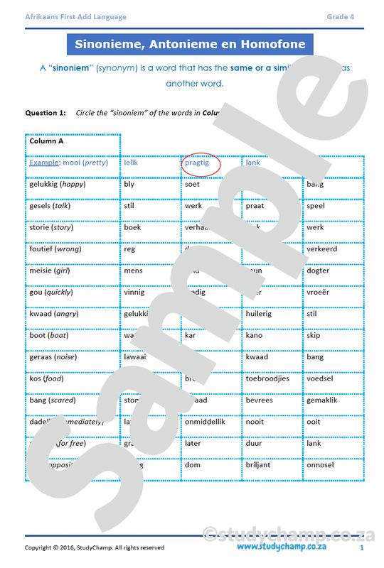 Grade 4 Afrikaans: Antonieme, Sinonieme en Homofone