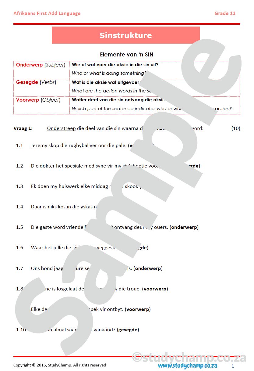 Grade 11 Afrikaans: Sinstrukture