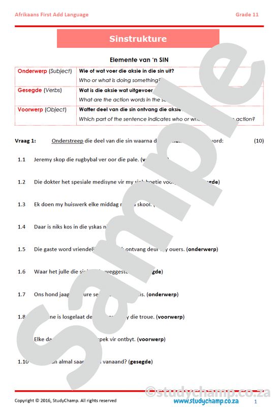 Grade 11 Afrikaans: Sinstrukture