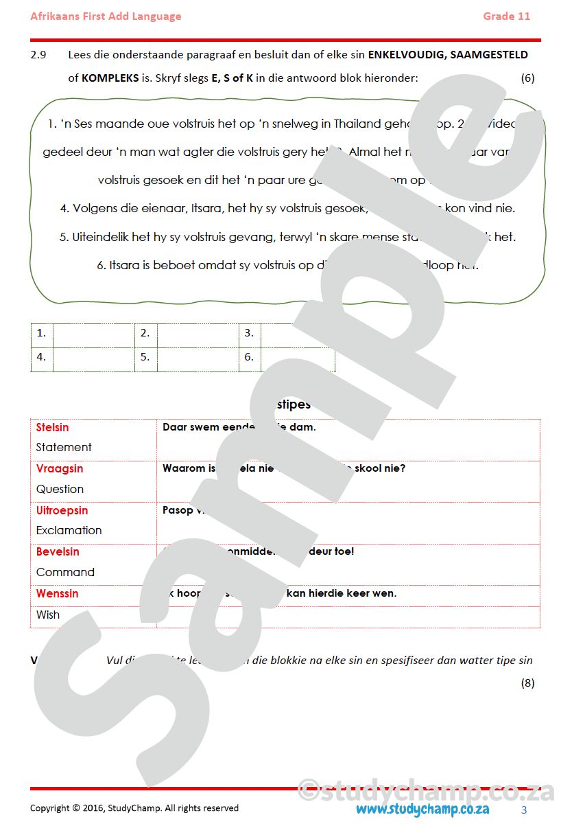 Grade 11 Afrikaans: Sinstrukture
