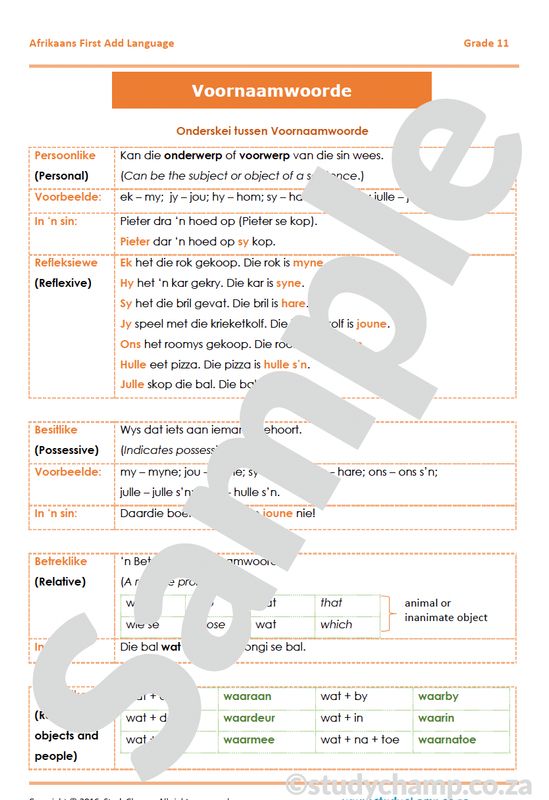 Grade 11 Afrikaans: Voornaamwoorde