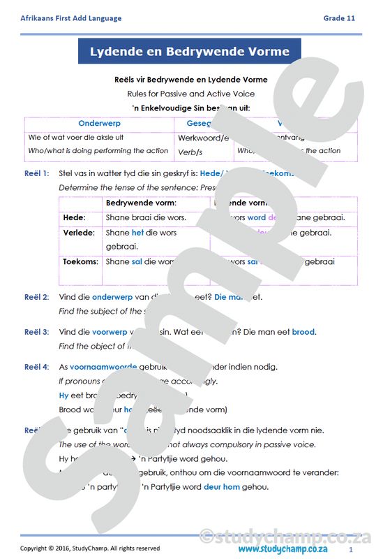Grade 11 Afrikaans: Lydende- en Bedrywende Vorme