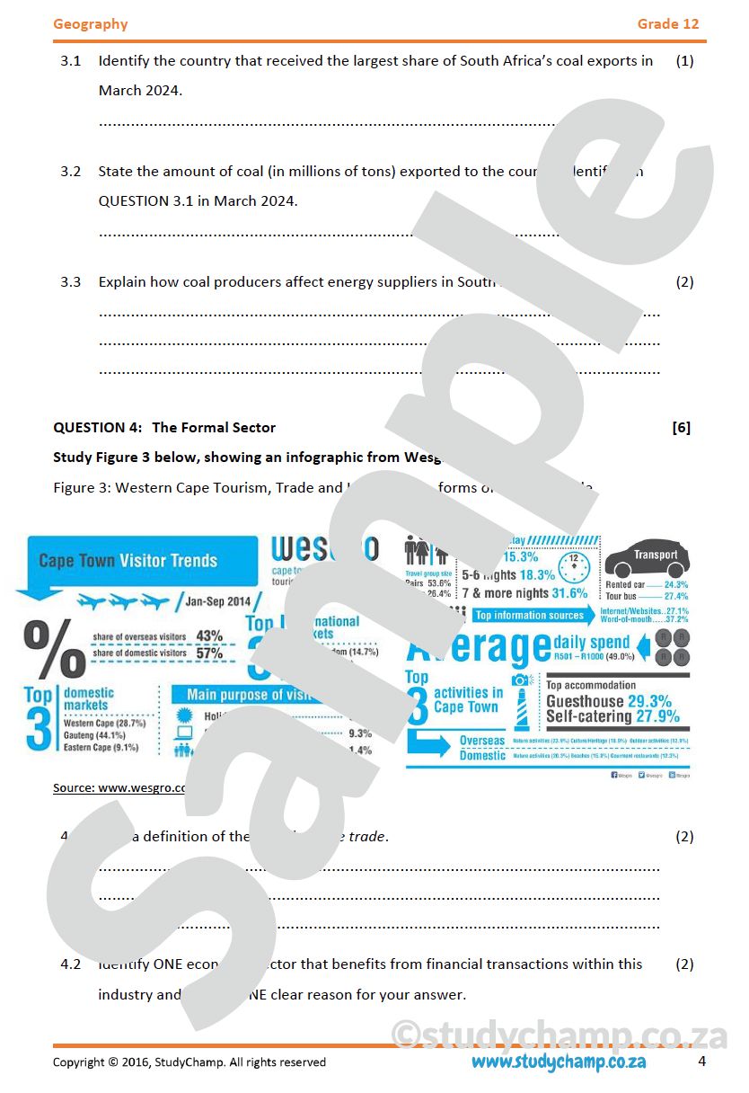 Grade 12 Geography IEB Test: Regional Geography - Economic