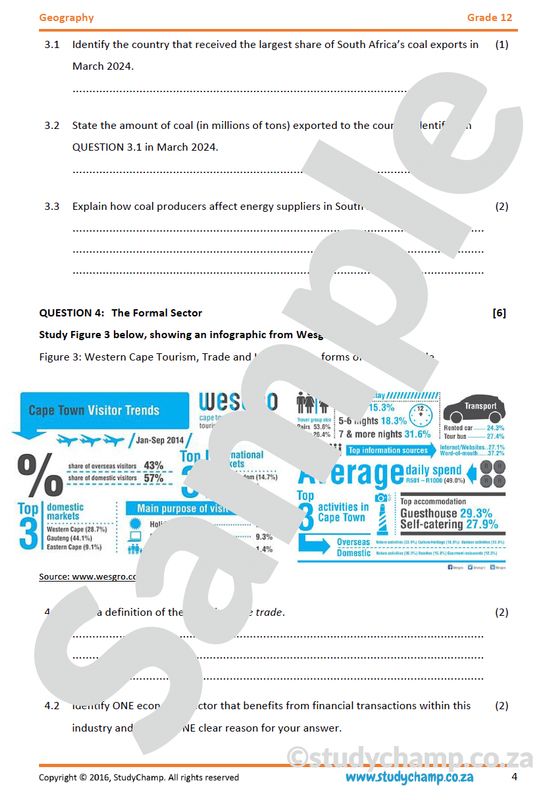 Grade 12 Geography IEB Test: Regional Geography - Economic