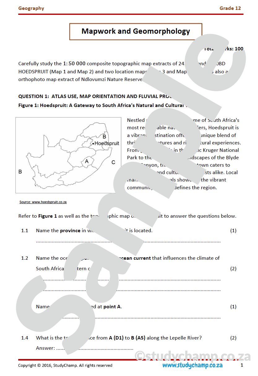 Grade 12 Geography IEB Test: Mapwork and Geomorphology