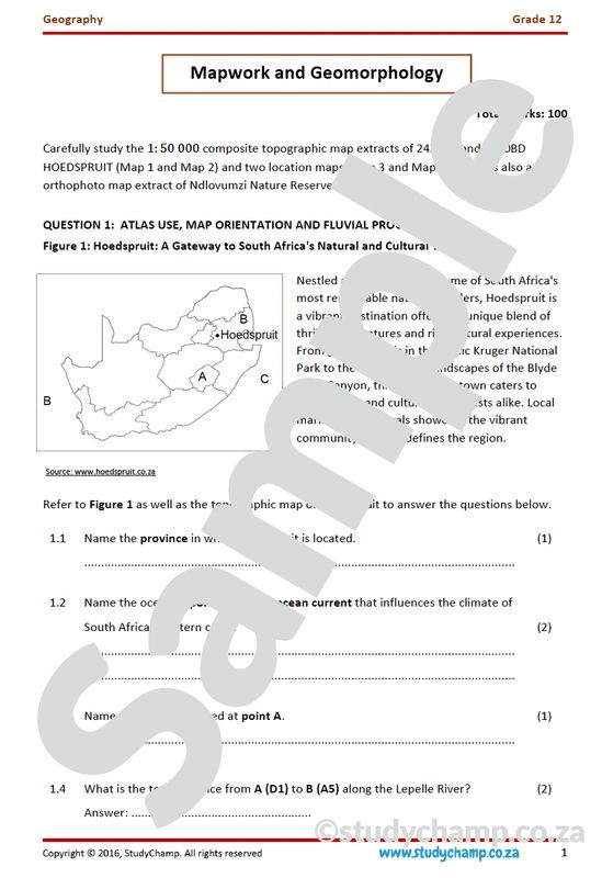Grade 12 Geography IEB Test: Mapwork and Geomorphology