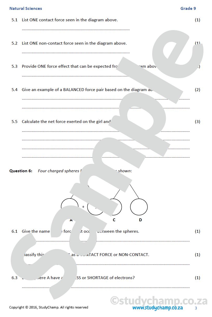 Grade 9 Natural Sciences Test: Forces
