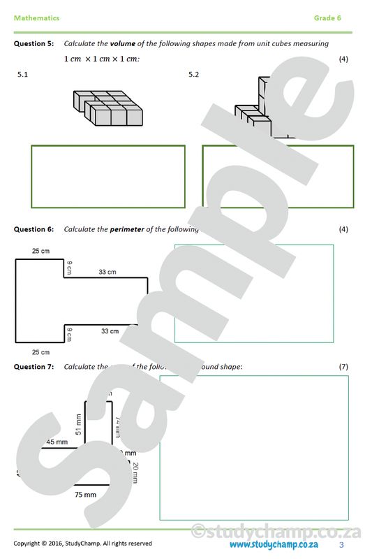 Grade 6 Maths Worksheet: Perimeter, Area and Volume