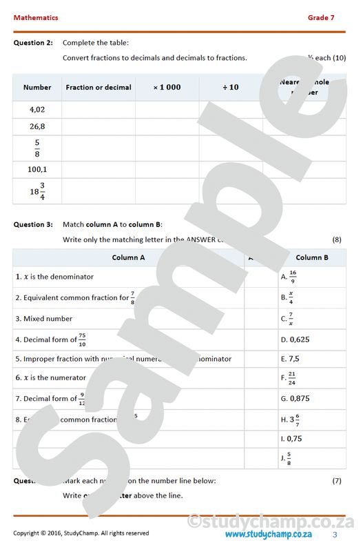 Grade 7 Mathematics Year-end Exam Revision: Fractions, Decimals, Rate and Ratio