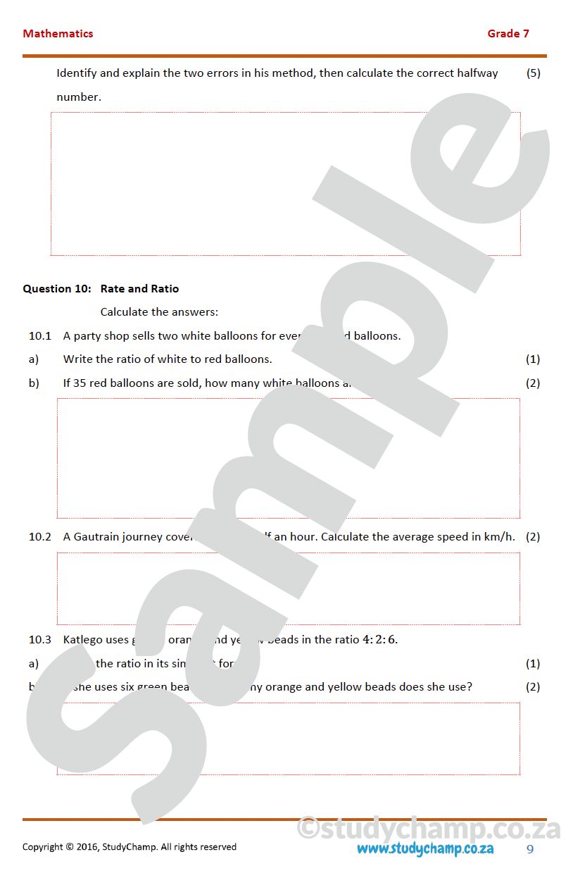 Grade 7 Mathematics Year-end Exam Revision: Workbook 6 - Fractions, Decimals, Rate and Ratio