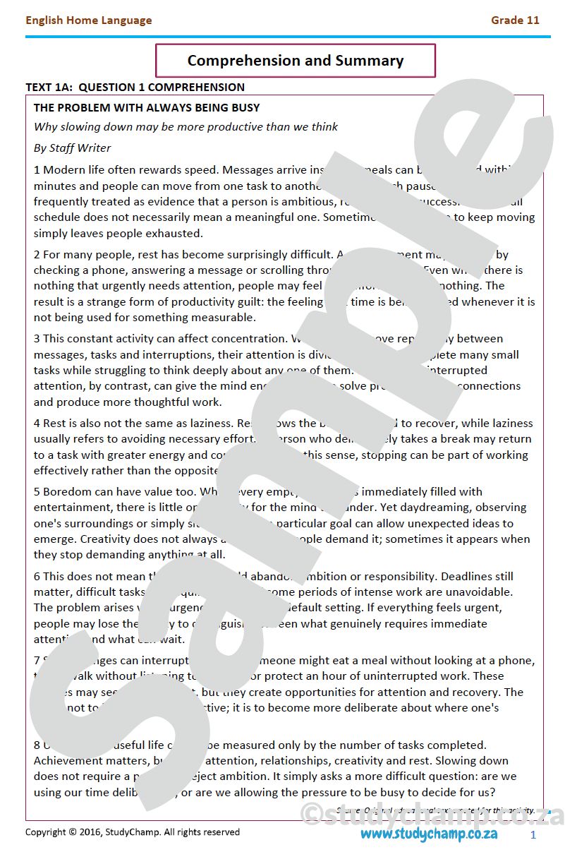 Grade 11 IEB English: Comprehension and Summary 4