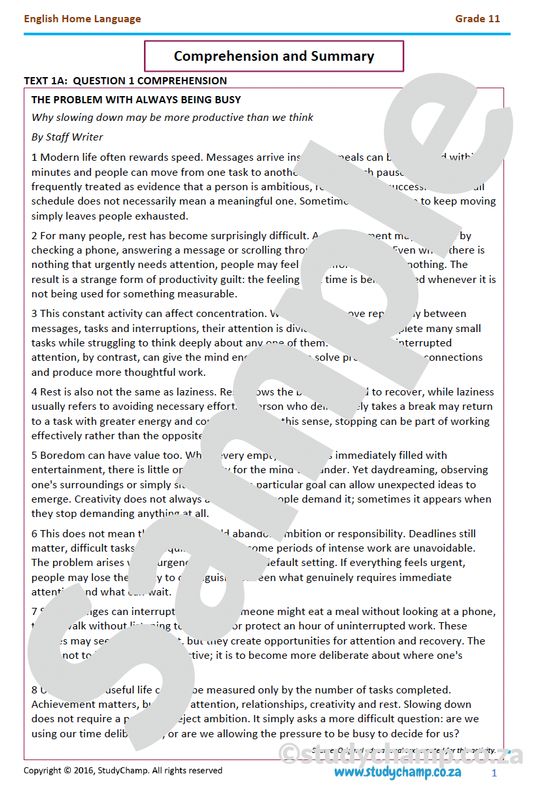 Grade 11 IEB English: Comprehension and Summary 4