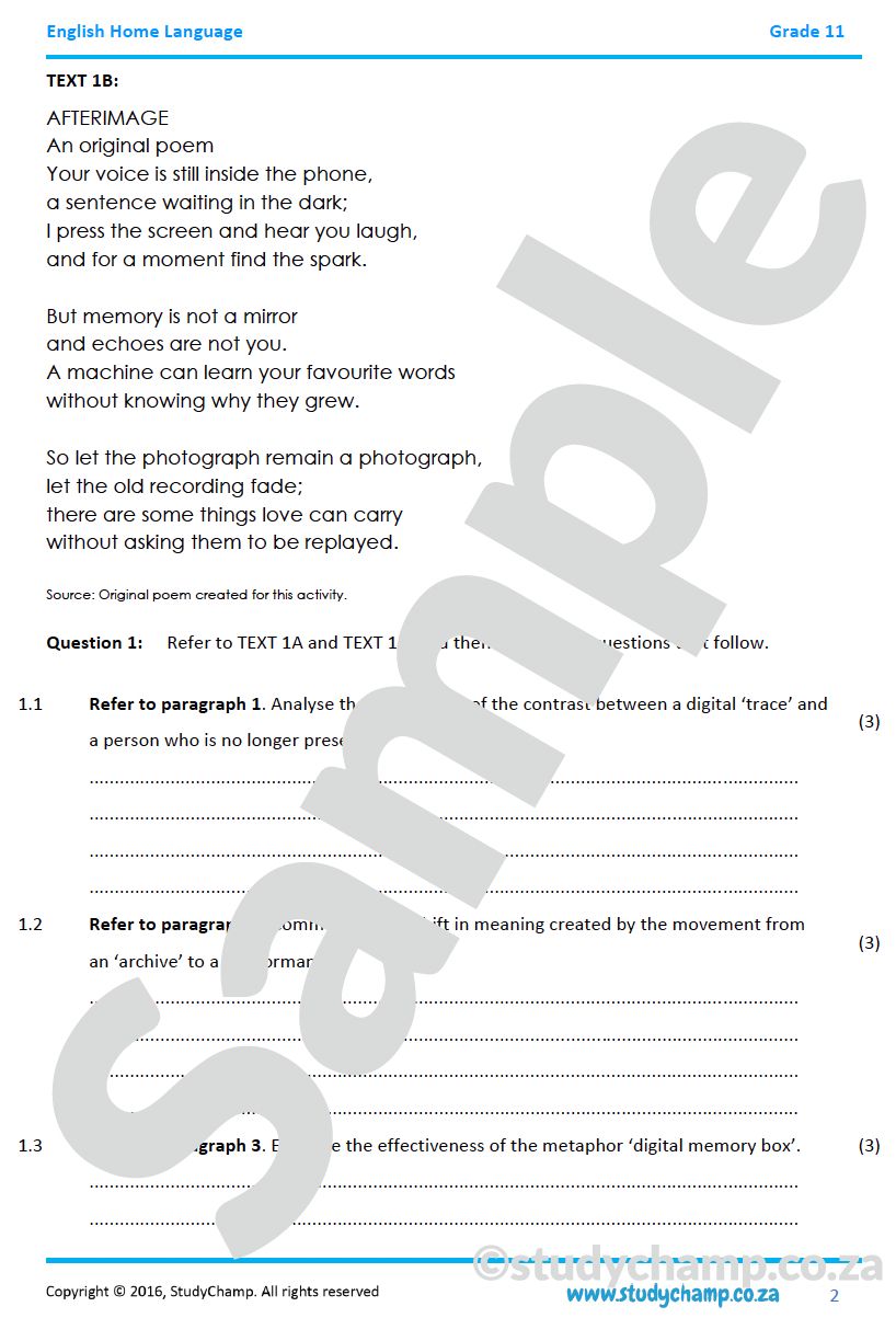 Grade 11 IEB English: Comprehension and Summary 1