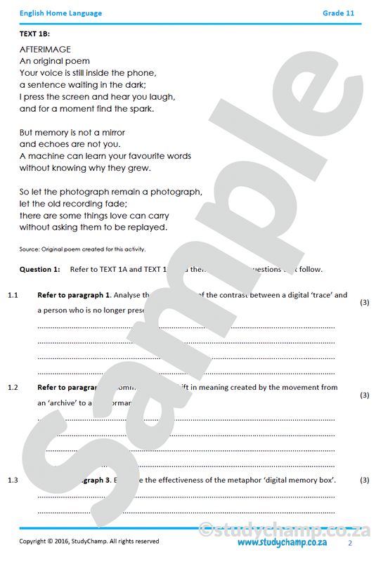 Grade 11 IEB English: Comprehension and Summary 1