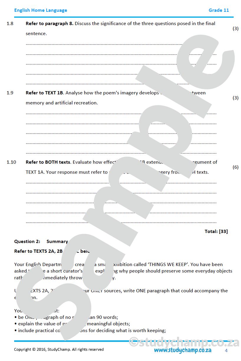 Grade 11 IEB English: Comprehension and Summary 1