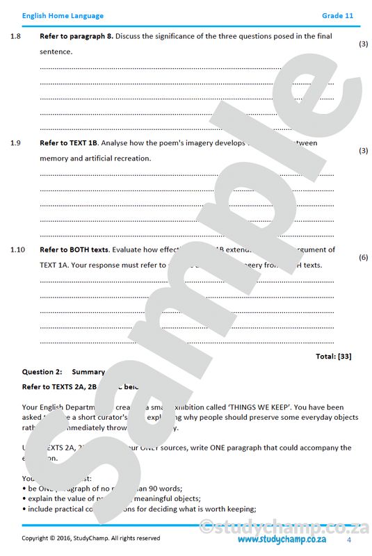 Grade 11 IEB English: Comprehension and Summary 1