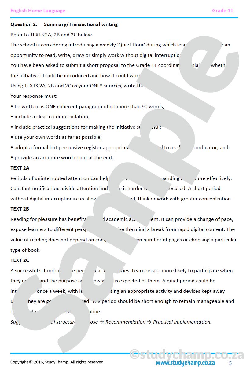 Grade 11 IEB English: Comprehension and Summary 2