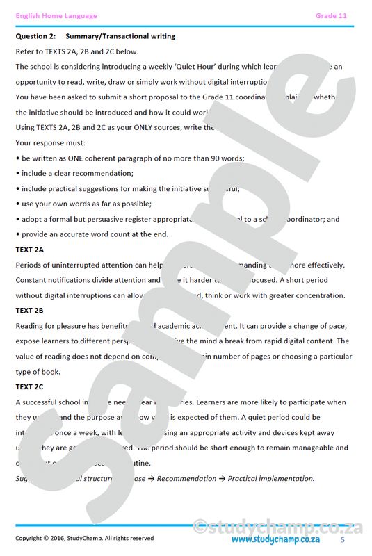 Grade 11 IEB English: Comprehension and Summary 2