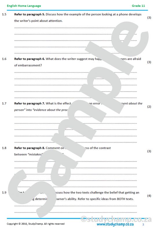 Grade 11 IEB English: Comprehension and Summary 3