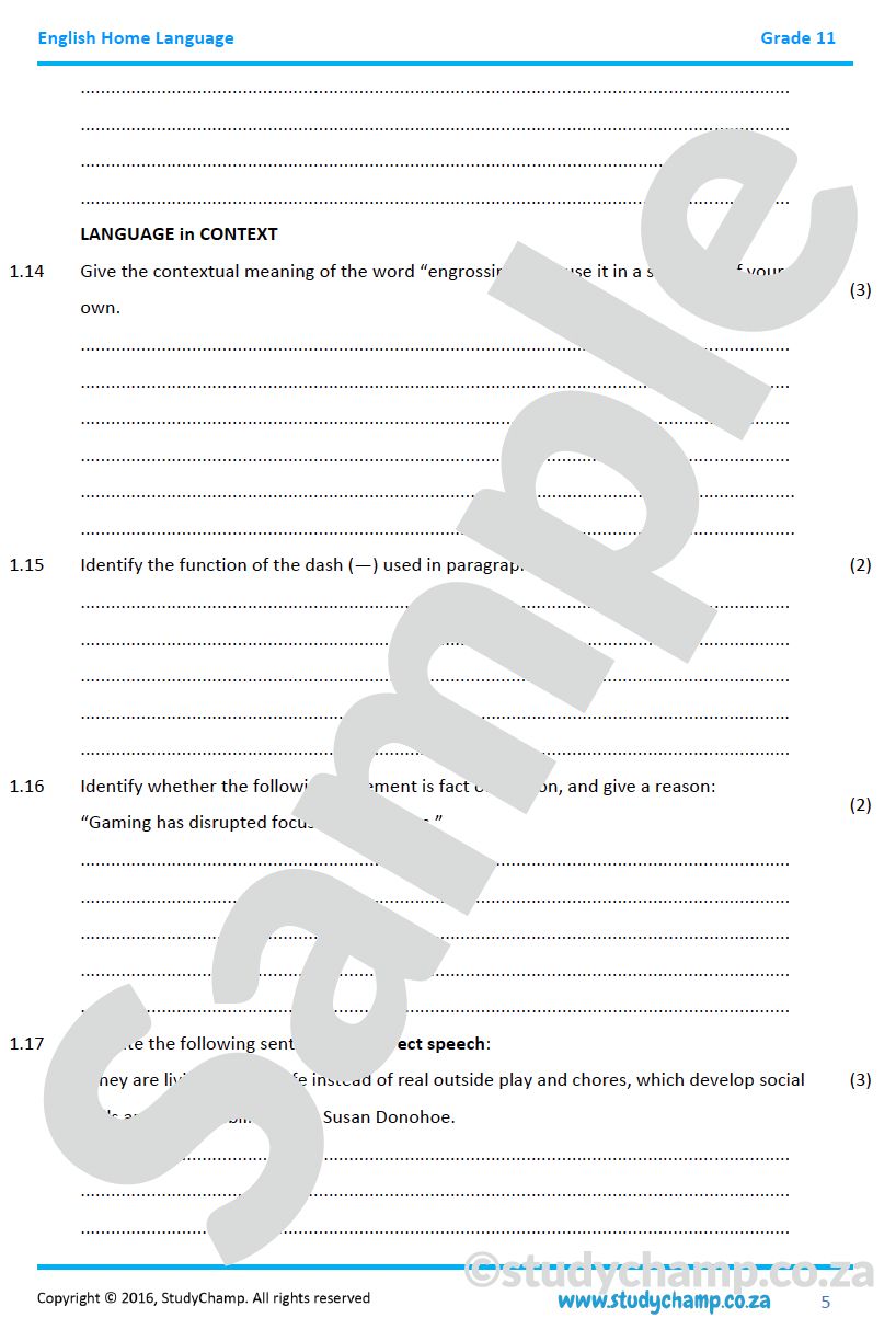 Grade 11 English: Comprehension and Language: Video Games