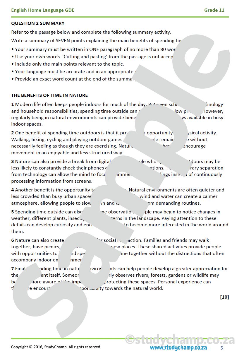 Grade 11 DBE English: Comprehension and Summary - The value of getting lost
