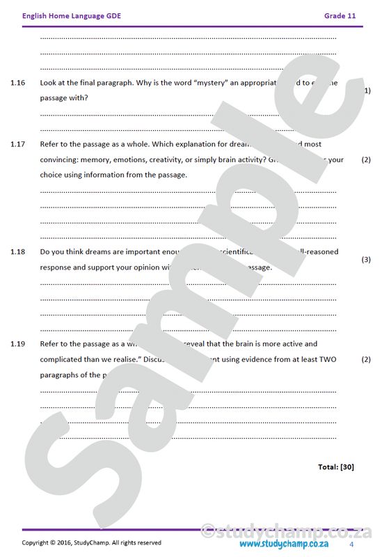 Grade 11 DBE English: Comprehension and Summary - Why do you dream?