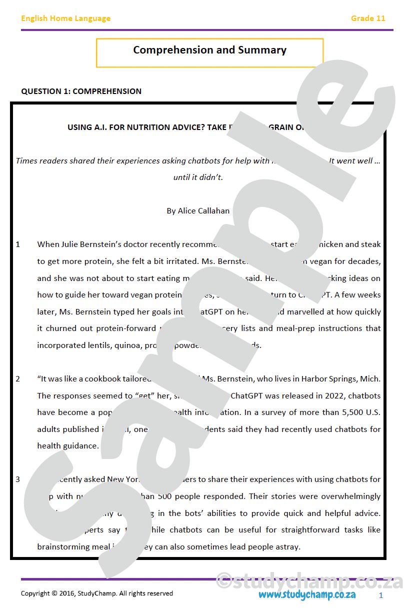 Grade 11 IEB English: Comprehension and Summary 5