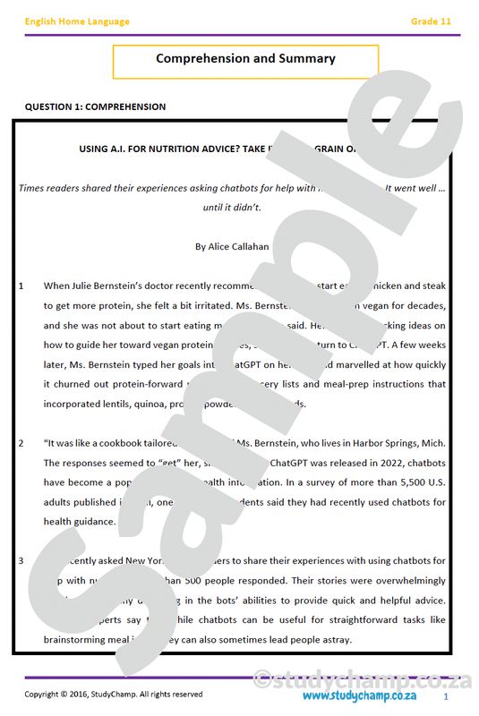 Grade 11 IEB English: Comprehension and Summary 5