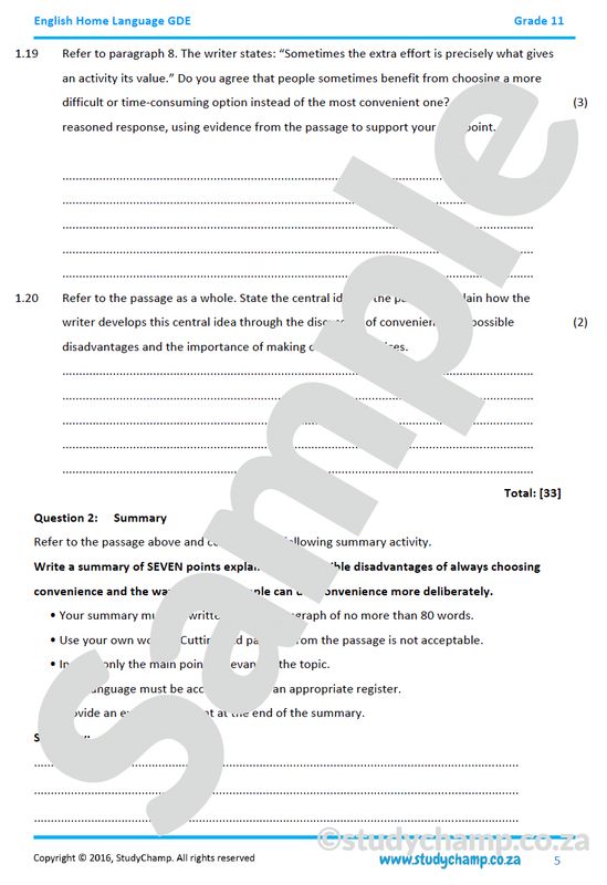 Grade 11 DBE English: Comprehension and Summary - The last message