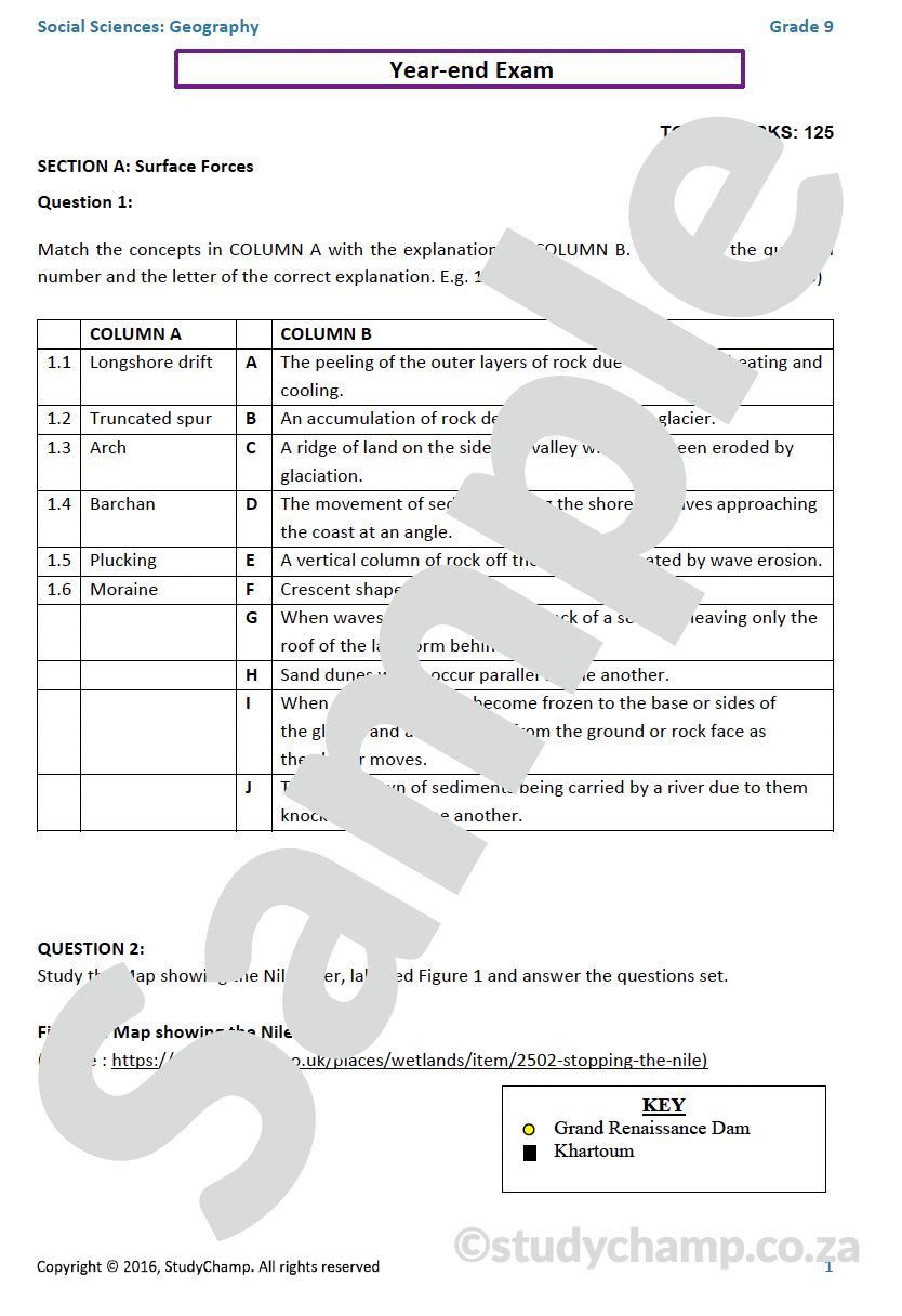 Grade 9 Geography Year-end Exam: