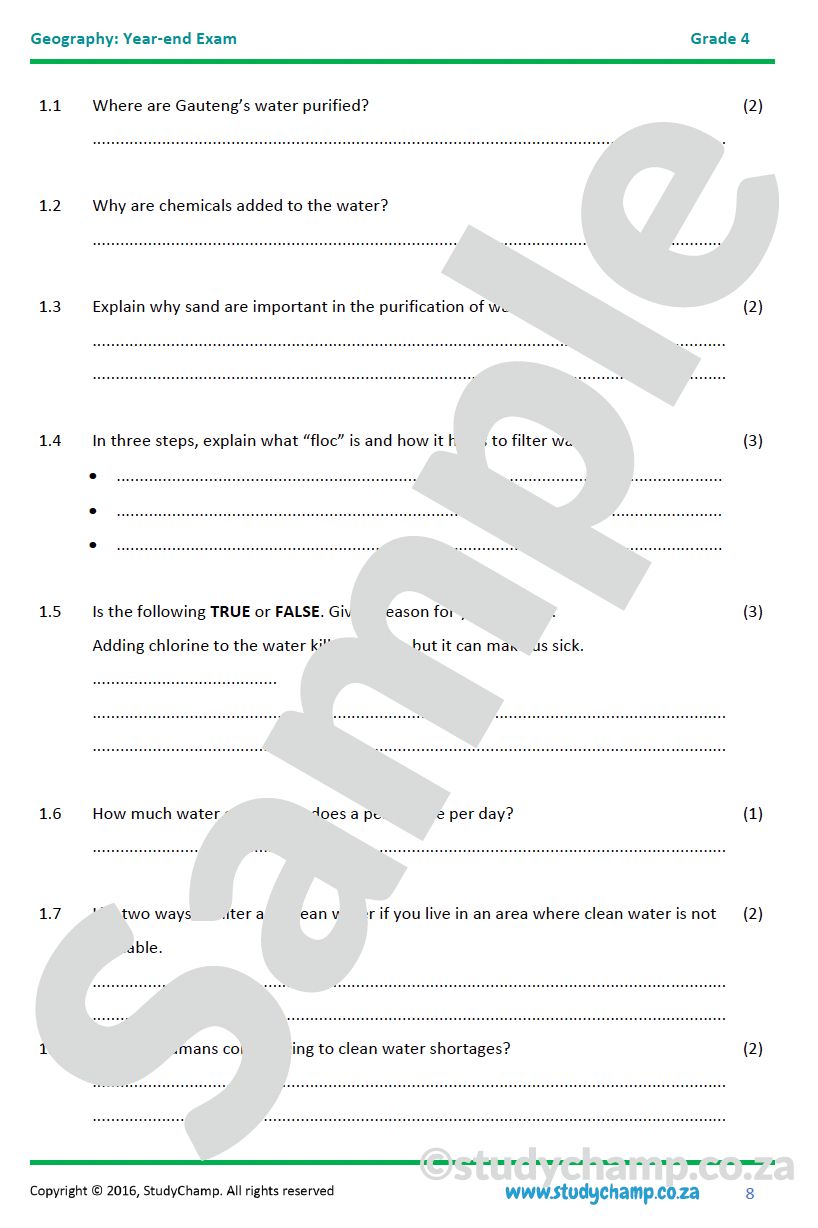 Grade 4 Geography Year-end Exam: Farming and Water