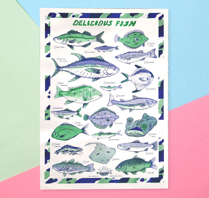 A3 Risograph Delicious Fish Print