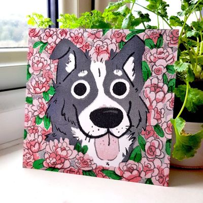 Border Collie Risograph Print